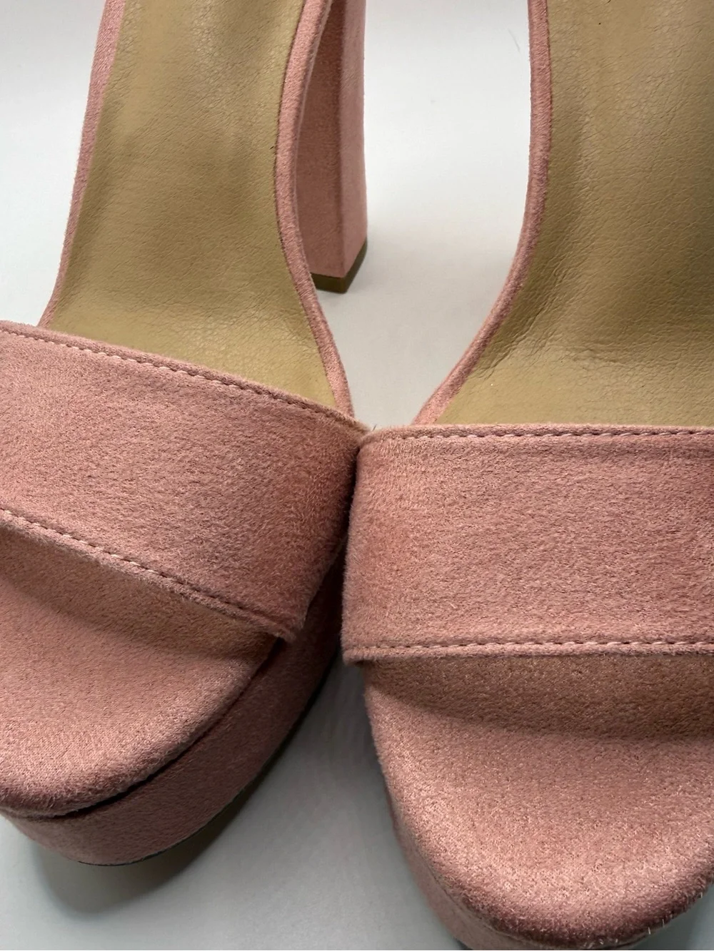 Suede-Look Pink Platform Block Heel Sandals with Ankle Strap